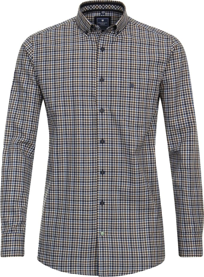 Redmond comfort fit overhemd - twill - bruin geruit