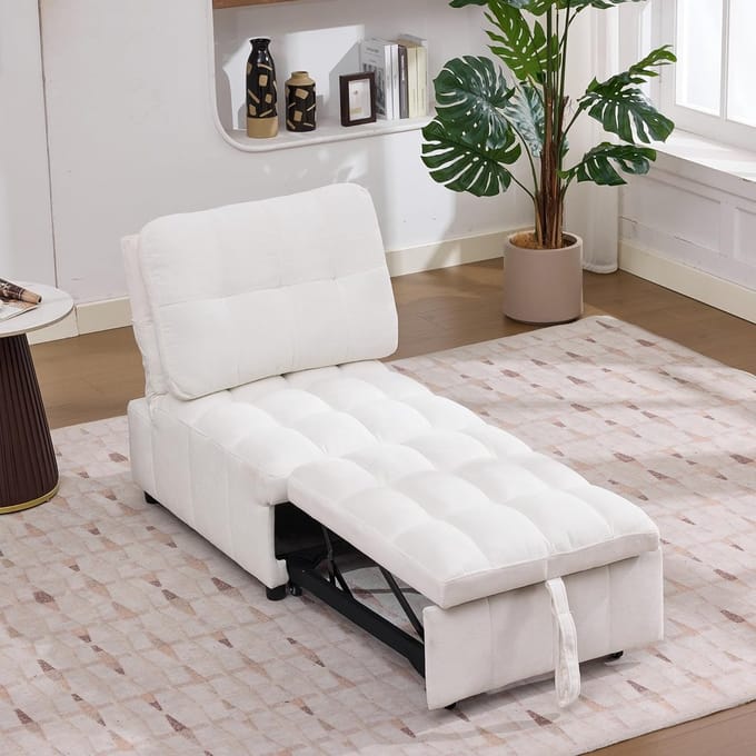 Uitschuifbare slaapbank - Zitbank bed - Multifunctioneel wonen - Verstelbare rugleuning - 68 x 95 x 76 cm - Wit