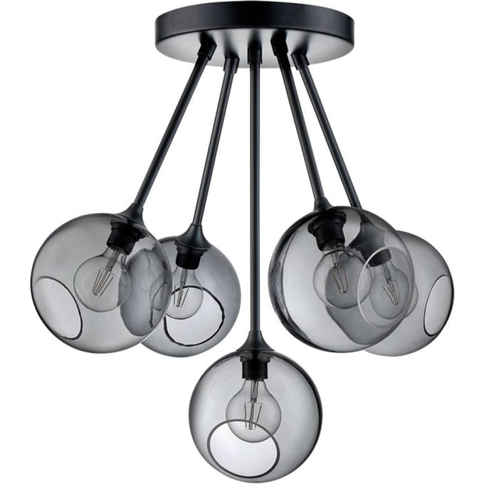 DESIGN BY US Plafondlamp Ballroom Molecule, rookgrijs, glas, 5-lamps