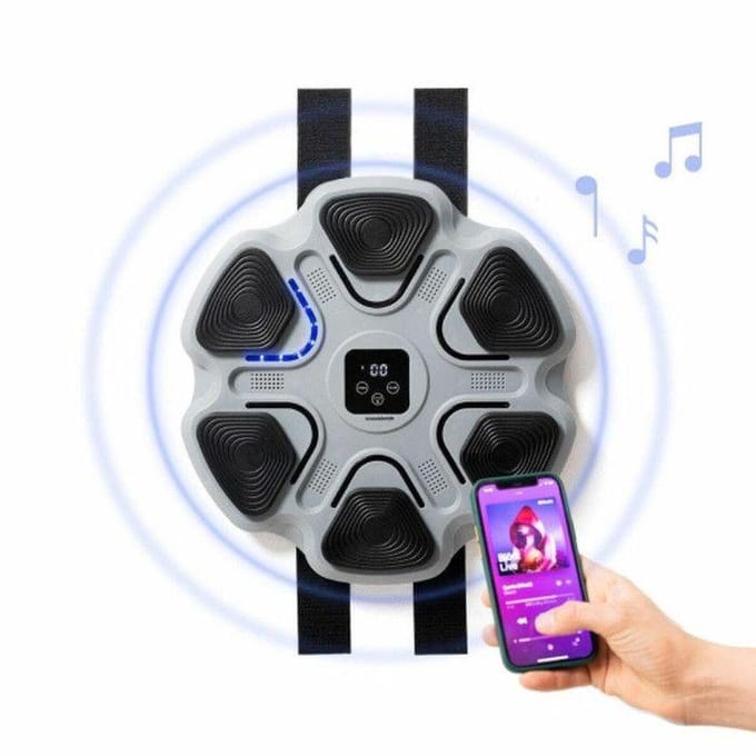 Machine de Boxe Musicale - INNOVAGOODS - Rechargeable - Bluetooth - Écran Numérique - 6 Panneaux de Frappe gris