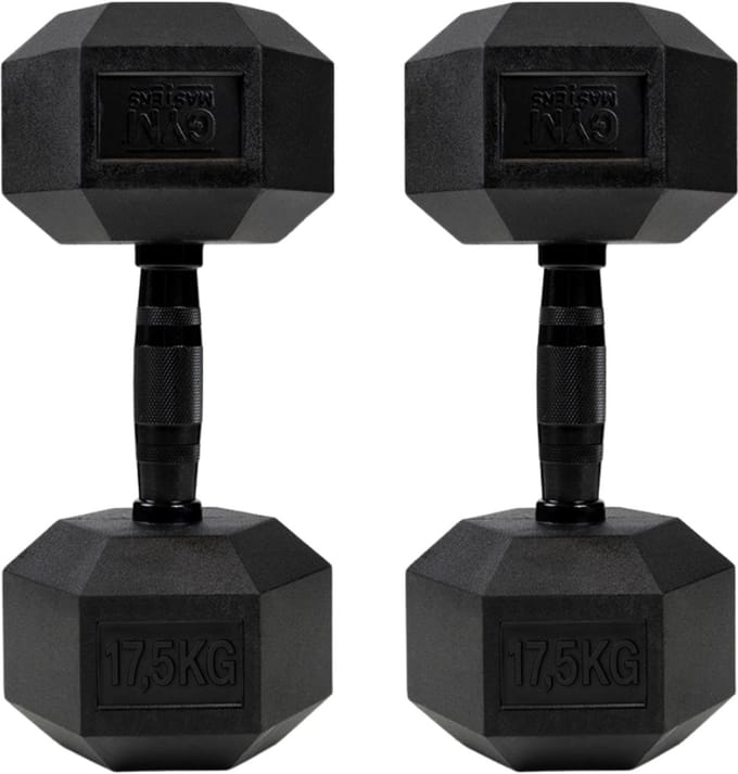 Gym Masters Dumbbells 17,5 kg Set (2 stuks) – Hexagon Rubber Dumbbells – Zwart