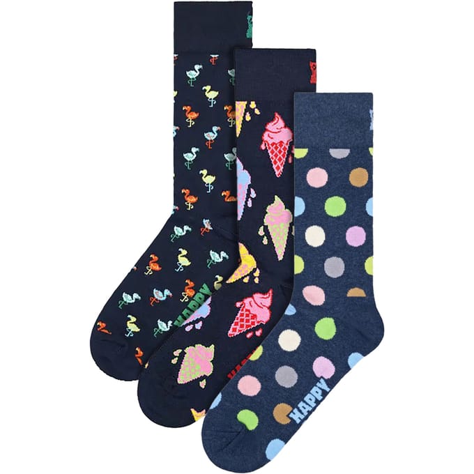 3-Pack Unisex Funky Design Cadeausokken Set - Marineblauw
