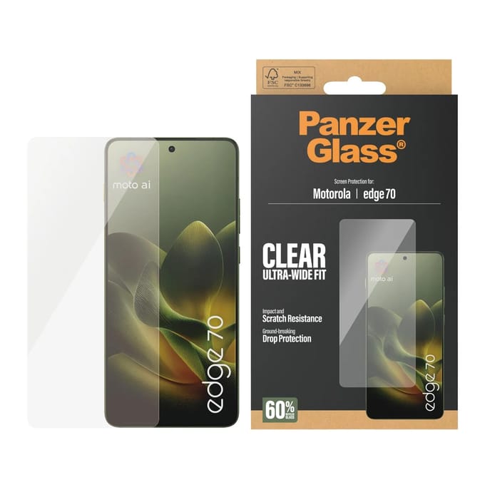 PanzerGlass Ultra-Wide Fit Anti-Bacterial Screenprotector incl. applicator voor de Motorola Edge 70