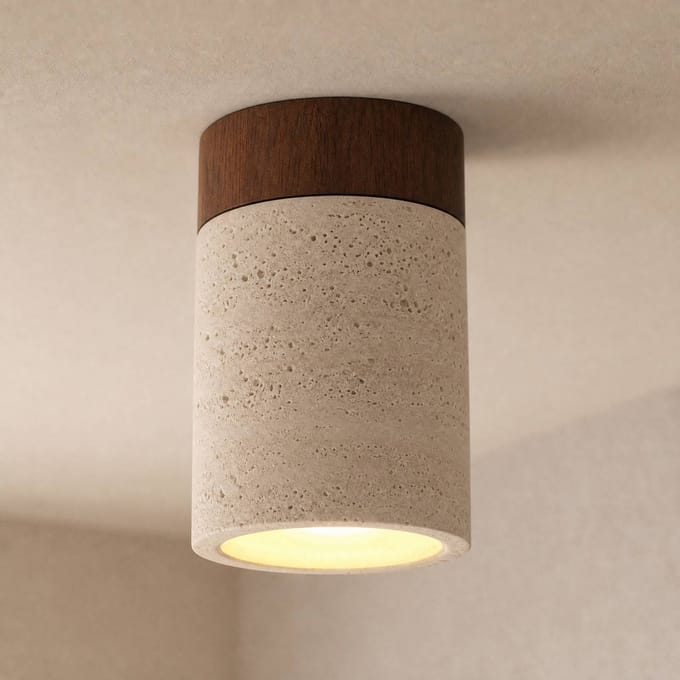 Lucande - Spots - 1licht - Walnoothout, beton - H: 16.5 cm - E27 - beige, donker hout