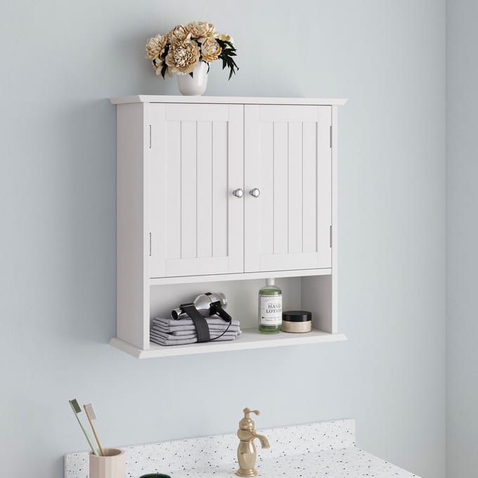 Sweiko Badkamerkast Planchet - Met 2 Deuren + Open Planchet - Toiletplank - Medicijnkastje - Wit