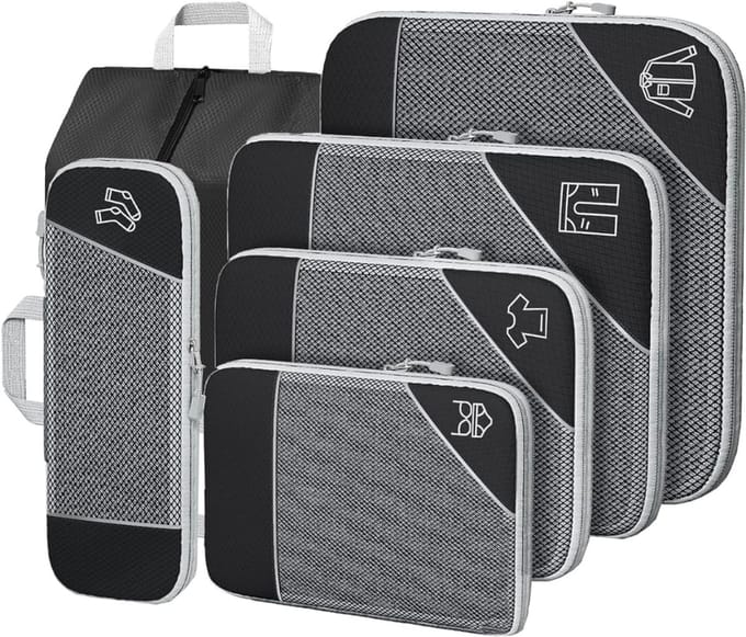 SNJY® Packing Cubes Compression - Compression Cube - Compression Packing Cubes - 6-Delig - Zwart/Grijs