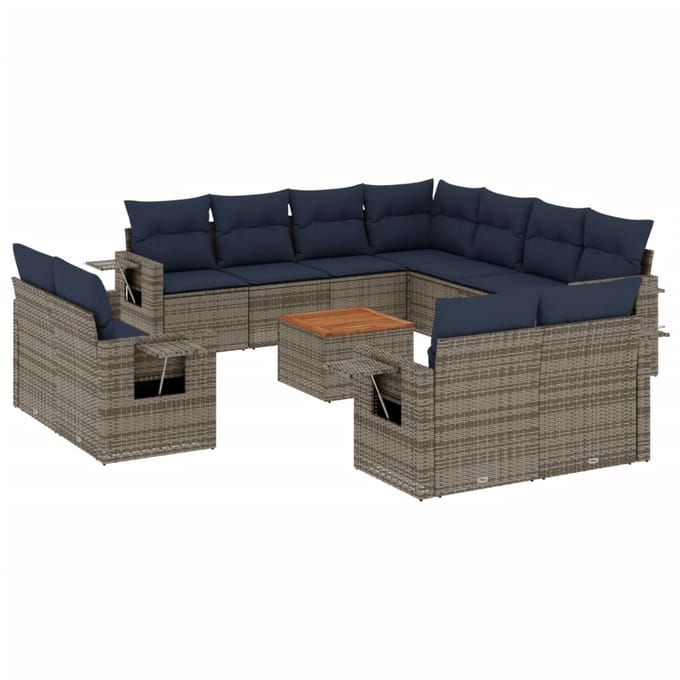 vidaXL - 12-delige - tuinbankset - met - kussens, - grijs - polyrotan