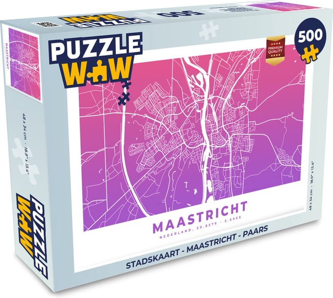 Puzzel Stadskaart - Maastricht - Paars - Legpuzzel - Puzzel 500 stukjes - Plattegrond
