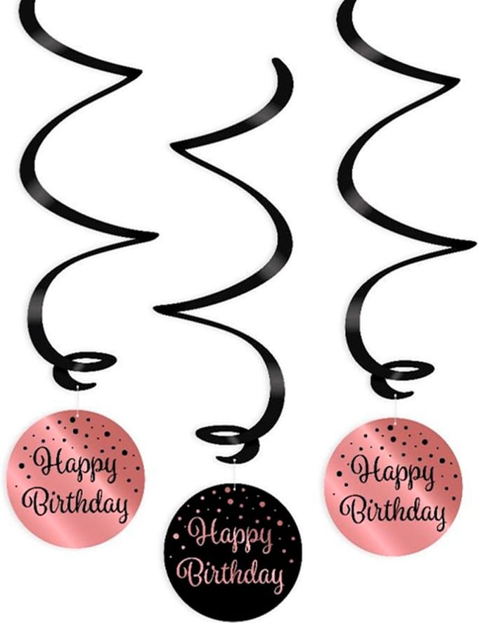 Swirl decorations rose/black - Happy birthday