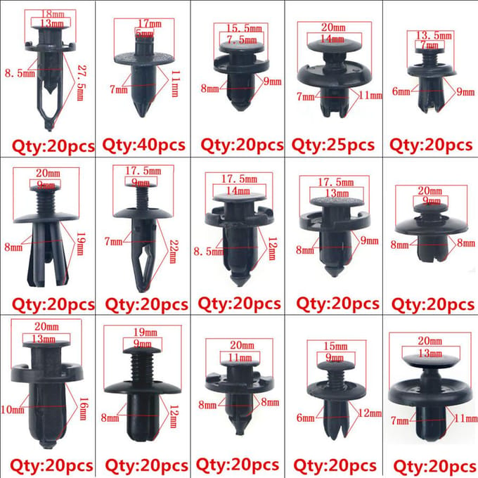 325x Gemengde Auto Bumper Deurpaneel Spatbord Liner Retainer Klinknagel Bevestigingsmiddelen Clips Kit black