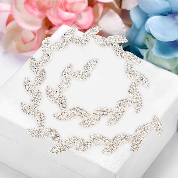 1 yard 1,5 cm Breed Strass Lint Boomblad Design AAA Diamantwikkelrol Decoratie gray