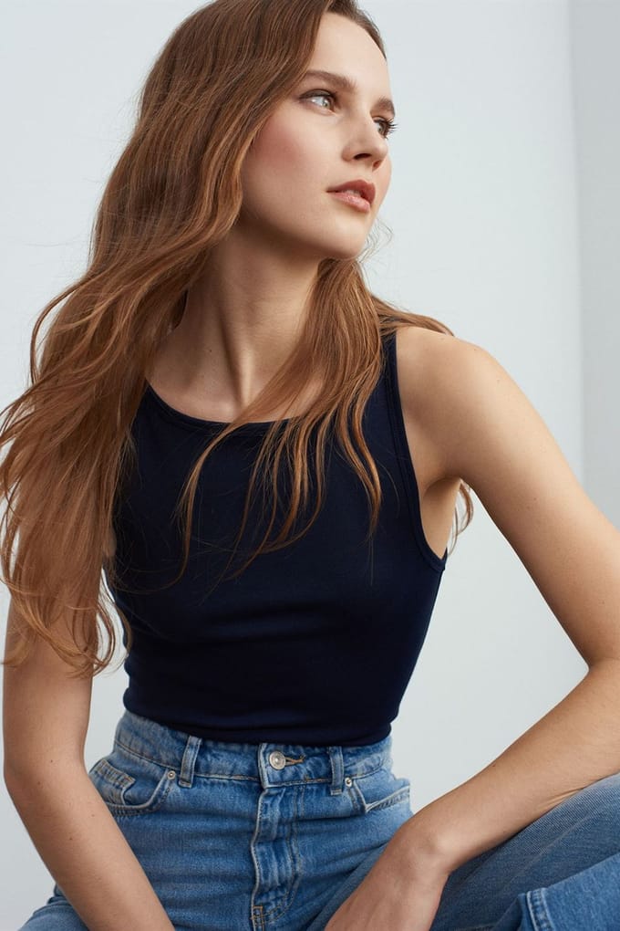 Geribbelde Halter-Bovenstuk Slim-Fit Blouse