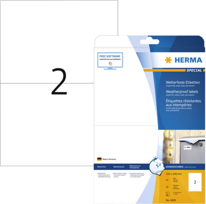 Etiket herma 4600 210x148mm a4 folie wit 20st | 32 stuks