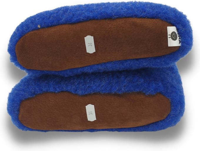 wollen sloffen 100% wol pantoffels -blauw/wit hoog model- maat 40
