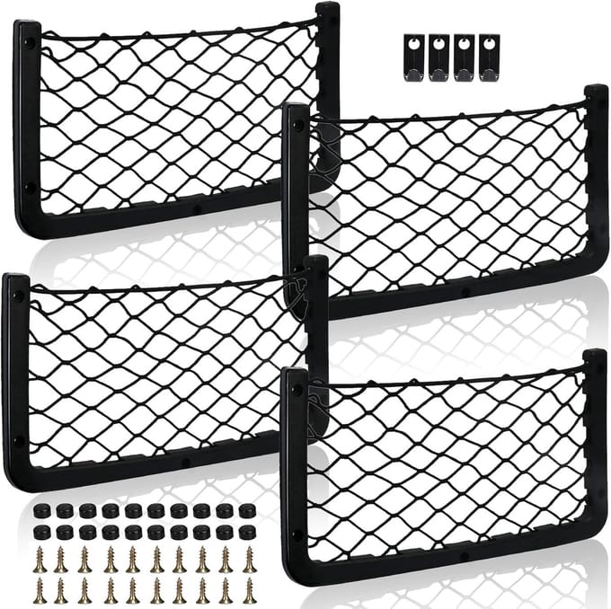 Famanu – Set van 4 elastische opbergnetten met haken – 36 x 18 cm – Voor auto, caravan en camper