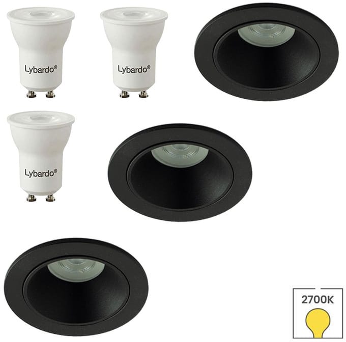 Lybardo - Inbouwspots 3-pack - Kantelbaar + LED Spot 2.4W - Warmwit Licht