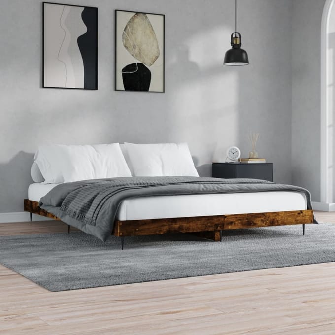 vidaXL - Bedframe - zonder - matras - hout - gerookt - eikenkleurig - 150x200 - cm
