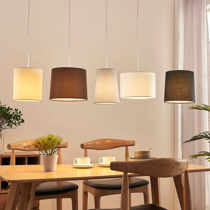 Lindby hanglamp Hermina, veelkleurig, 5-lamps, textiel, E27