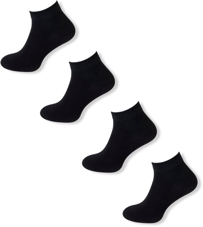 Basset Bamboe - Unisex Sneakersokken - 4-pack - Maat 35/38 - Zwart