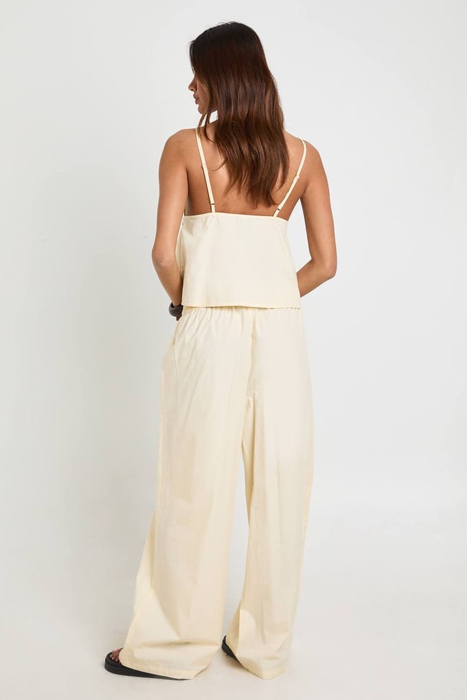 boohoo Dames Poplin Cami En Wijde Pijpenbroek Set | Lemon | Maat: 14