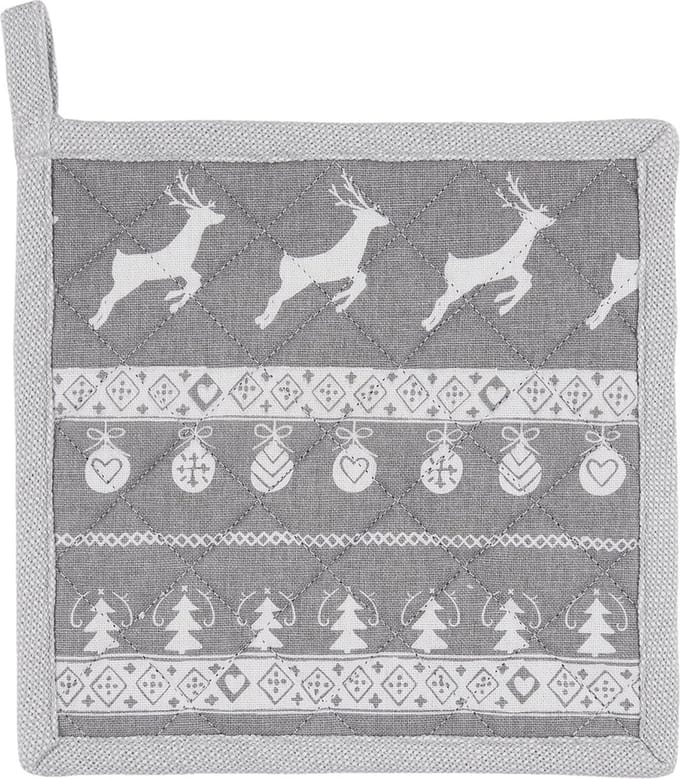 Clayre & Eef Pannenlap 20x20 cm Grijs Wit Katoen Vierkant Kerst Afgiet Pannenlap