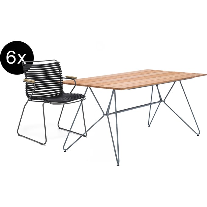 HOUE Bundel 6x Click fauteuil met lage rugleuning zwart + Sketch tafel 220cm