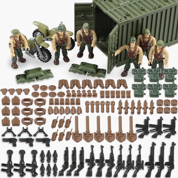 WOII Militaire Speelgoedset met Amerikaanse Soldaat Figuren Plastic Wapens Legeruitrusting Uitrusting Container en Accessoires voor Kinderen black
