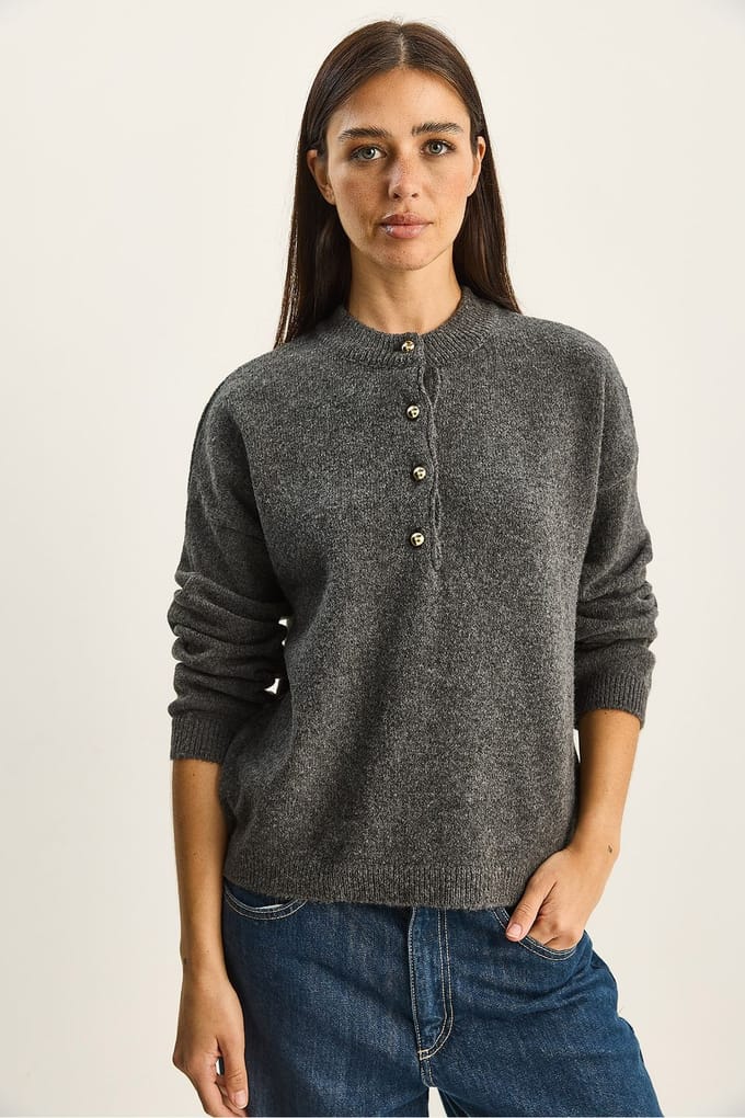 Knitted Sweater met Knopenkraag