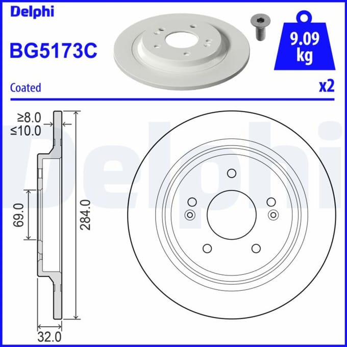 Remschijf DELPHI BG5173C achter, volledig, 1 Stuk