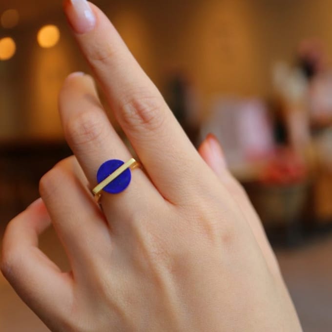Minimalistische Lapis Lazuli Ronde Edelsteen Ring – Verstelbaar
