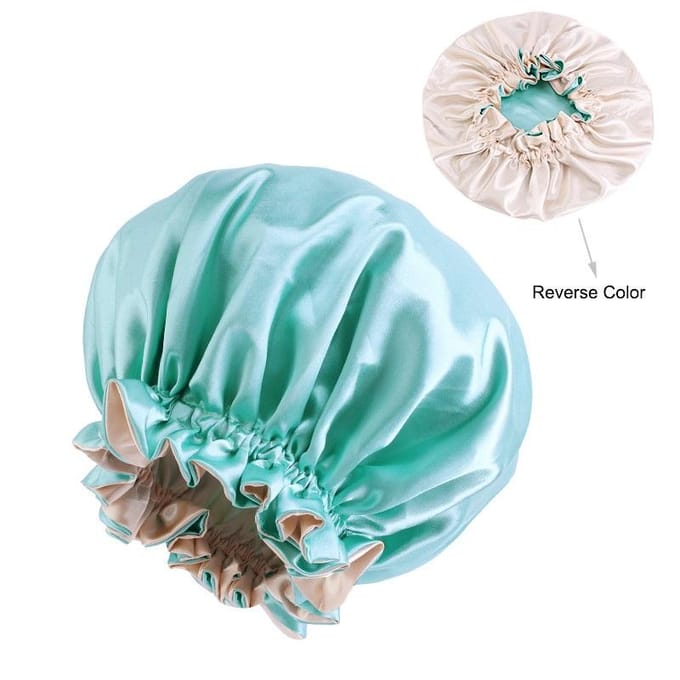 Bonnet de douche imperméable double face de haute qualité, couleur unie, en satin, pour femmes One Size white