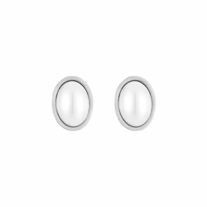 Bijoutheek Oorclips Ovale Parel Zilver