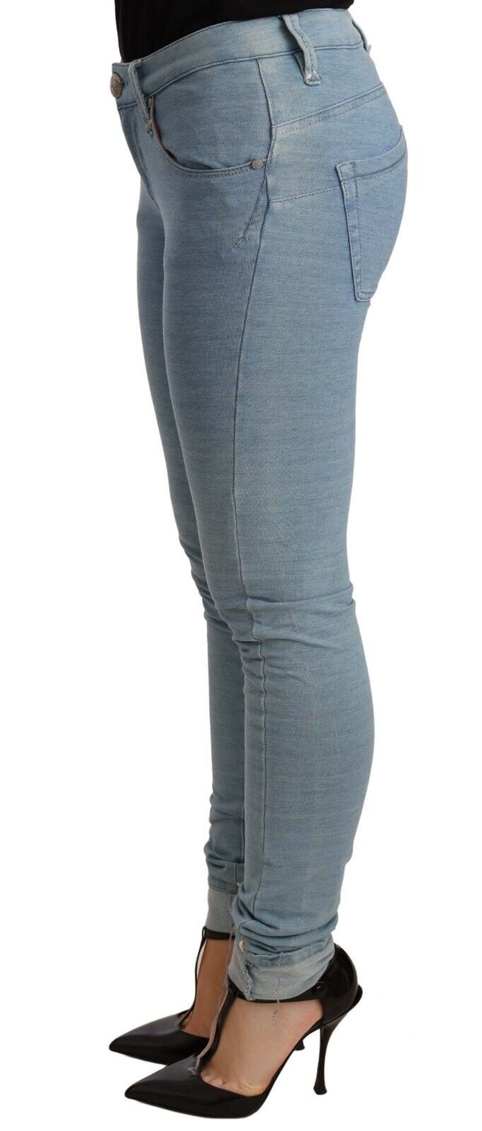 Acht Blauwe Katoen Stretch Hem Slim Fit Dames Denim Broek