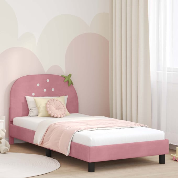 vidaXL - Kinderen - bedframe - met - hoofdboard - Roze - 90 - x - 200 - cm - Fluweel