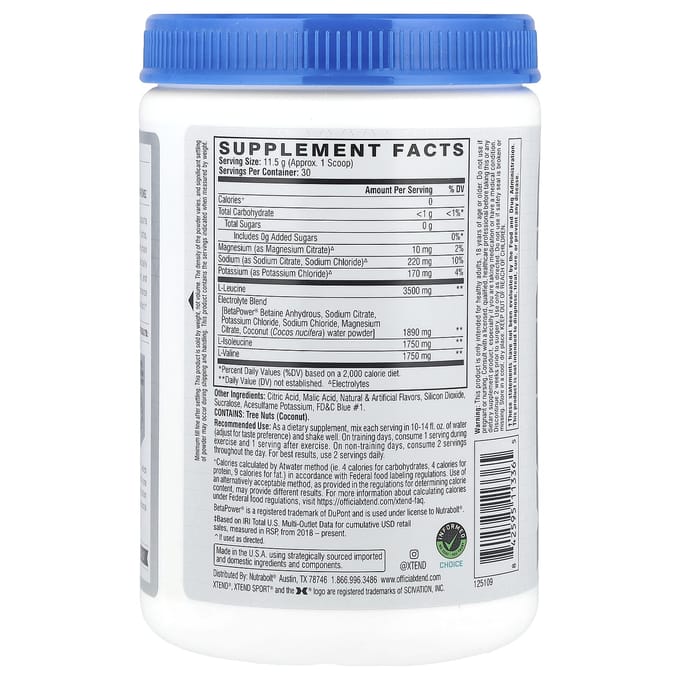 XTEND, Sport, 7G BCAA, Glace Framboise Bleue, 345 g (12.2 oz)
