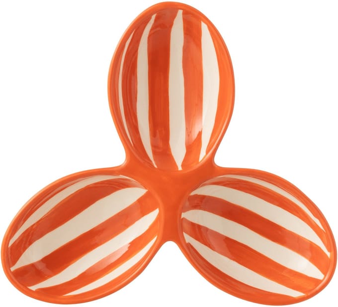 J-Line serveerschaal Granada Stripes Clover - keramiek - wit/oranje