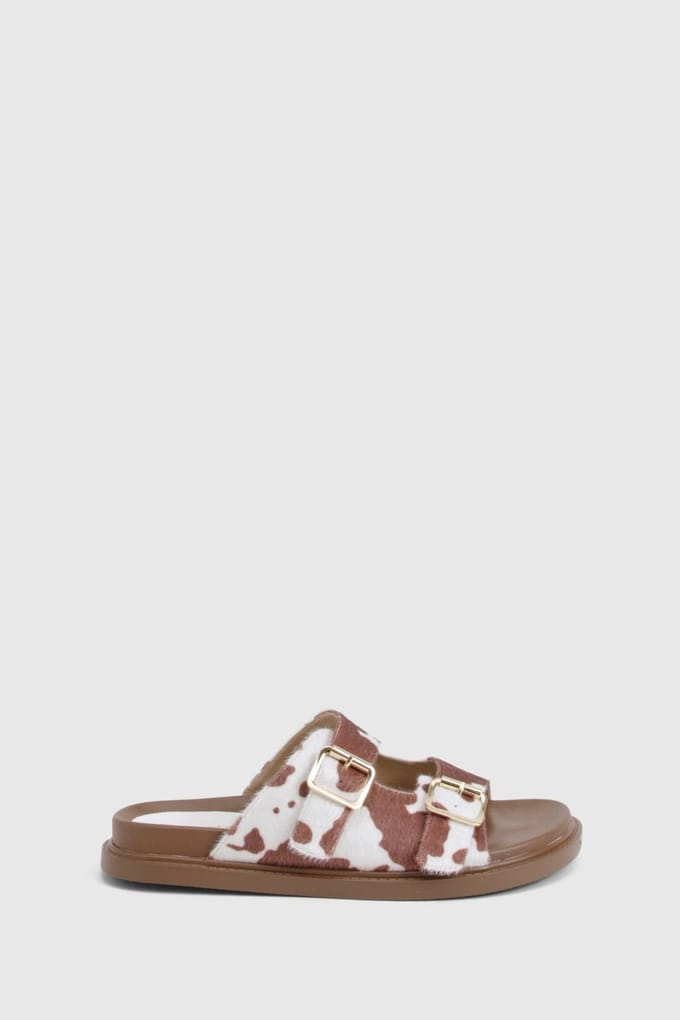 boohoo Dames Cow Print Gespen Sandalen | Tan | Maat: 3