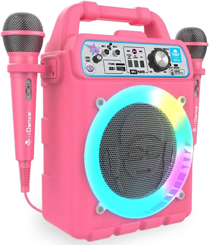 Draagbare Party Speaker met Echo en Microfoon - Bluetooth Karaoke Machine met LED Verlichting