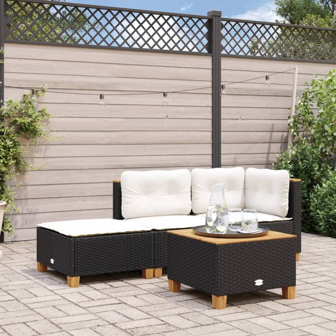 vidaXL - Tuinkruk - met - kussen - 63,5x56x32 - cm - poly - rattan - zwart