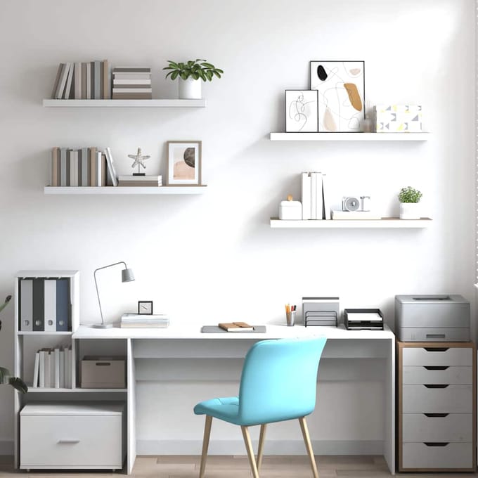 vidaXL - Wandschappen - zwevend - 4 - st - 80x23,5x3,8 - cm - MDF - eikenkleurig - wit