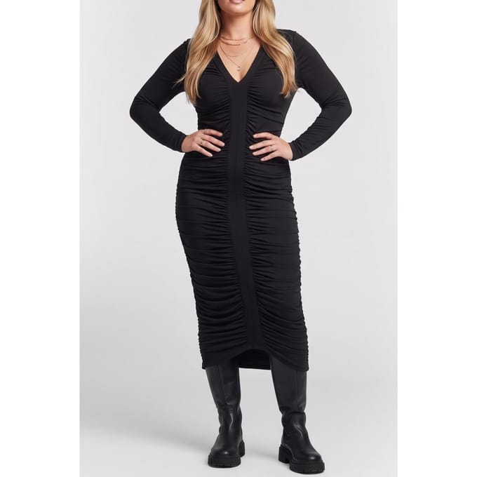 GUESS Amelia Vneck Drape M Jet Black A996 Größe: 36 | Midikleider Outlet | Damen | Schwarz