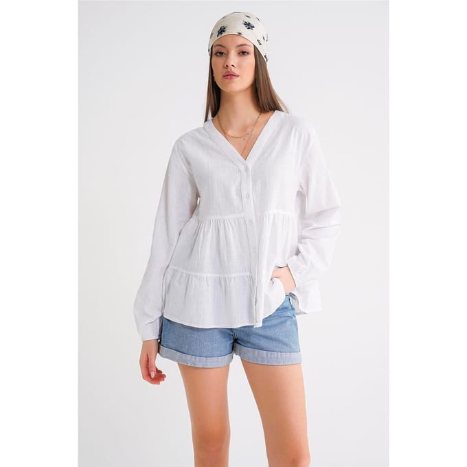 Lange Mouwen Gelaagde V-hals Blouse