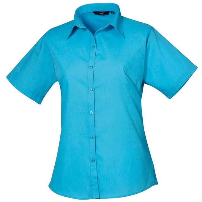Premier Dames/Dames Popeline Blouse met Korte Mouwen (Turquoise)