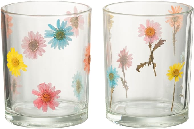 J-Line windlicht Posy - glas - transparant/mix - large - 2 stuks