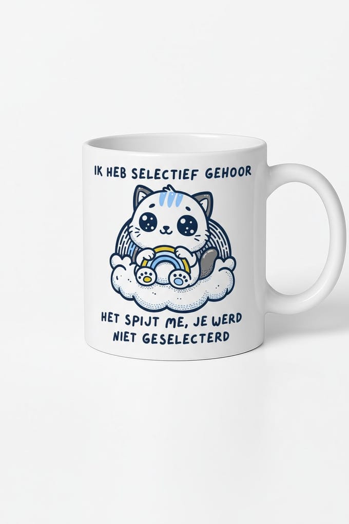 Selectief Gehoor Mok - Grappige Koffiemok met Kat Design