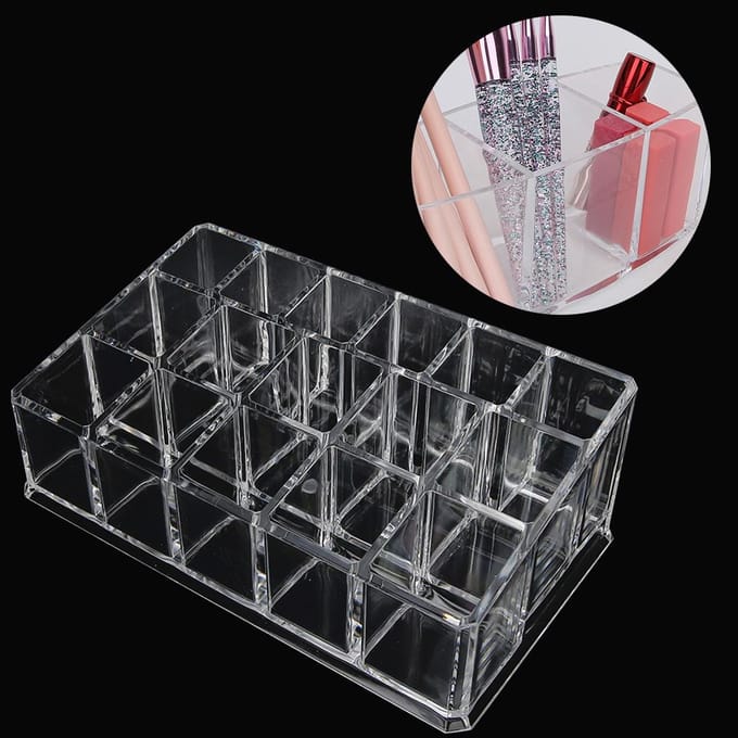 16 Vak Transparante Acryl Nagellak Lippenstift Opbergdoos Organizer Opbergrek gray