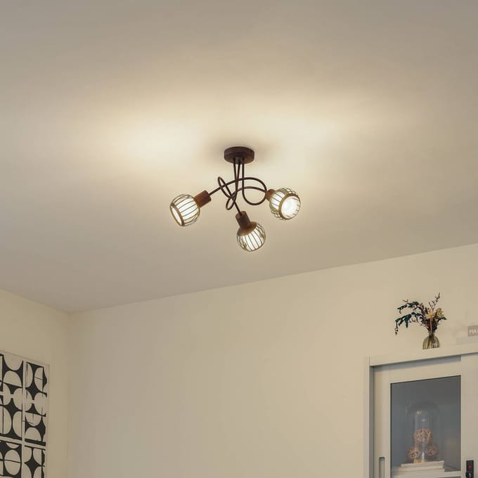 Lindby - plafondlamp - 3lichts - Ijzer, plastic - H: 28.5 cm - E14 - roestkleurig