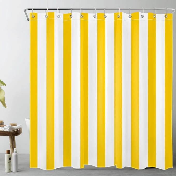 Gestreept Douchegordijn - Minimalistisch - 1 stuk - Geel/Wit - Polyester - 180 x 198 cm