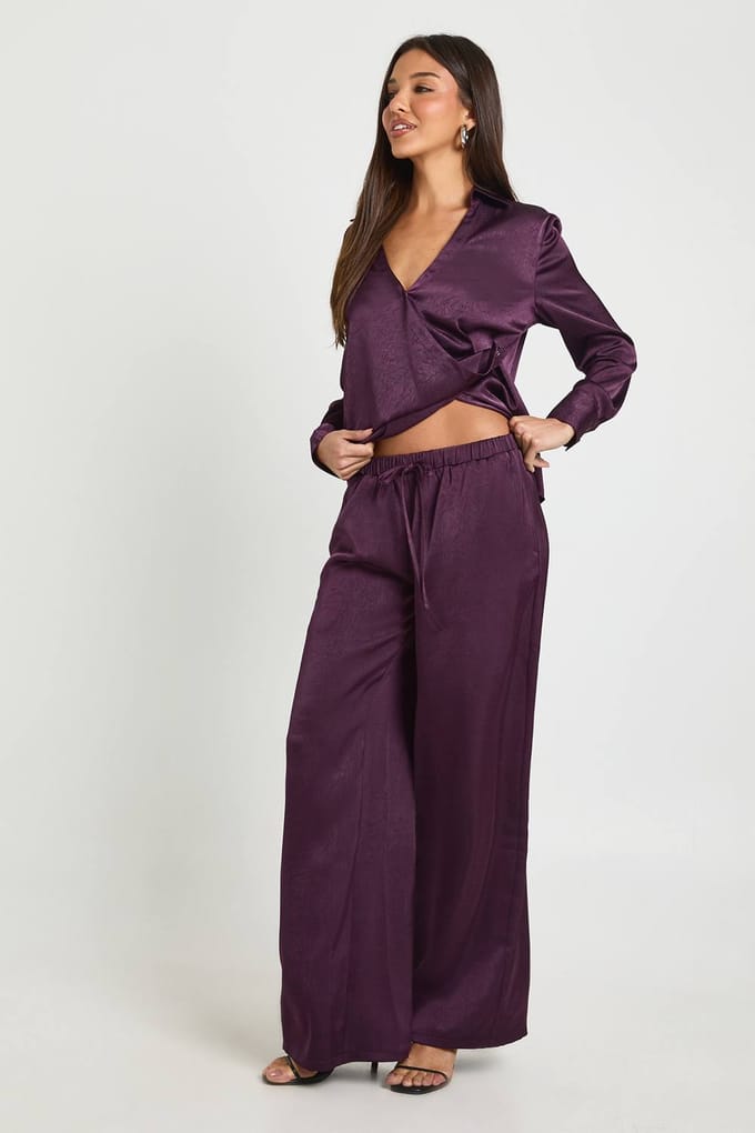 boohoo Dames Wijde Broek met Elastische Taille | Fig | Maat: 34