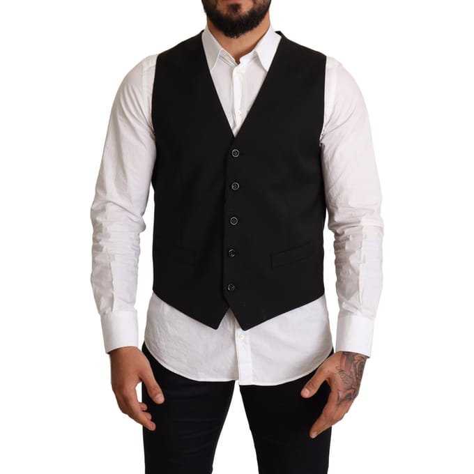 Dolce & Gabbana Mannen Zwart Wollen Formele Waistcoat Jurk